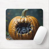 Zwarte spin kruipt uit pompoen muismat (Met muis)