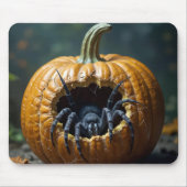 Zwarte spin kruipt uit pompoen muismat (Voorkant)