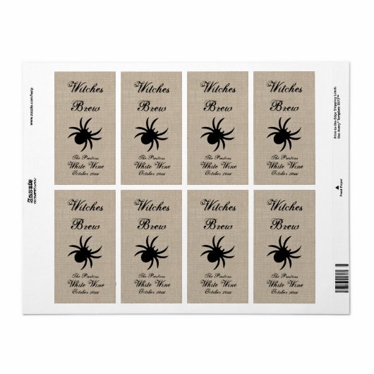 Zwarte spin op jute wijnlabel etiket (Full Sheet)