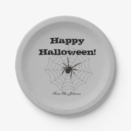 Zwarte Spin Spider Grijs Papier Halloween Feestpla Papieren Bordje
