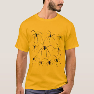 Zwarte Spinnen op Oranje Halloween T-shirt