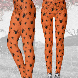 Zwarte spinnen spinnenweb Halloween kostuum oranje Leggings
