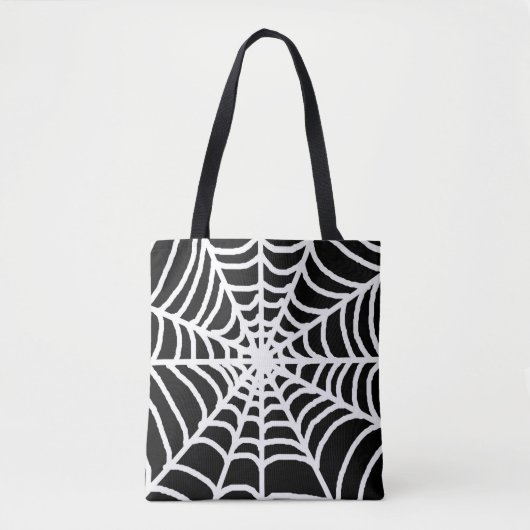 Zwarte Spinnenweb Gelukkig Halloween Tote Bag (Voorkant)