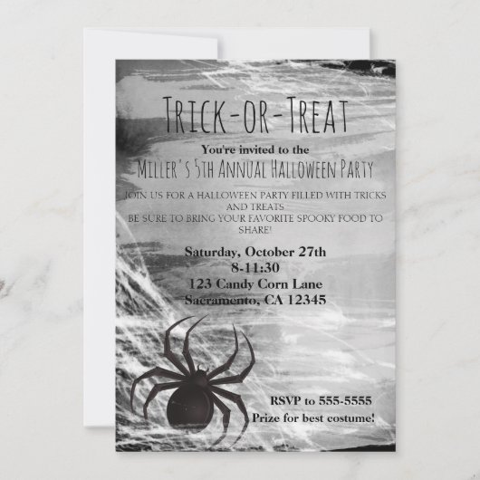 Zwarte Spinnenweb Halloween Feest Uitnodigingen (Voorkant)