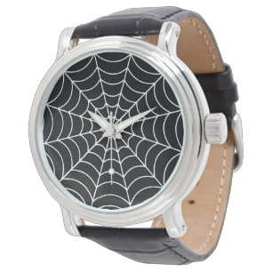 Zwarte spinnenweb Halloween Horloge