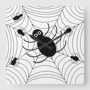 Zwarte Spinnenweb Halloween Vierkante Klok