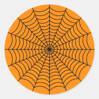 Zwarte Spinnenweb Oranje Halloween Ronde Stickers