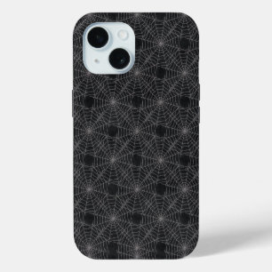 Zwarte Spinnenwebben Halloween Grunge iPhone 15 Case