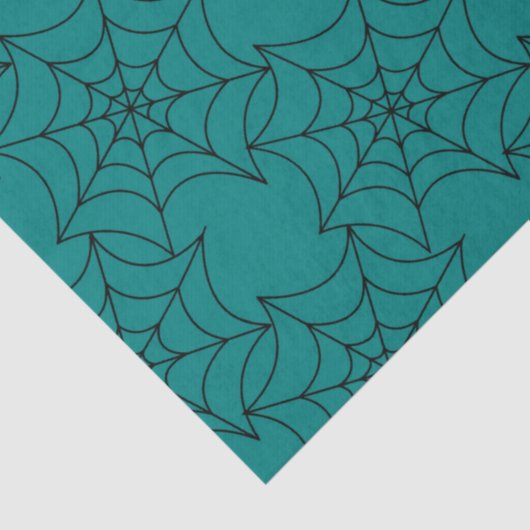 Zwarte spinwebs op Blauwgroen ontkoppeling Tissuepapier (Detail)