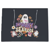 Zwarte Spooky Ghosts Bloemen Halloween Gift Bag Groot Cadeauzakje (Voorkant)