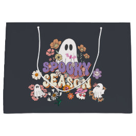 Zwarte Spooky Ghosts Bloemen Halloween Gift Bag Groot Cadeauzakje