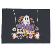 Zwarte Spooky Ghosts Bloemen Halloween Gift Bag Groot Cadeauzakje (Achterkant)