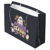 Zwarte Spooky Ghosts Bloemen Halloween Gift Bag Groot Cadeauzakje (Achterkant Gekanteld)