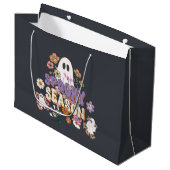 Zwarte Spooky Ghosts Bloemen Halloween Gift Bag Groot Cadeauzakje (Voorkant Gekanteld)
