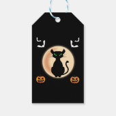 Zwarte Spooky kat groene ogen met maan Halloween Cadeaulabel (Achterkant)