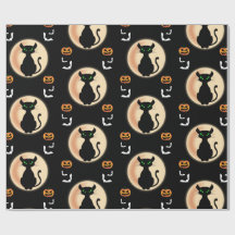 Zwarte Spooky kat groene ogen met maan Halloween