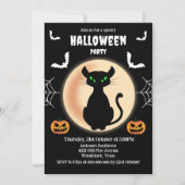 Zwarte Spooky kat groene ogen met maan Halloween Kaart (Voorkant)