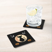 Zwarte Spooky kat groene ogen met maan Halloween Kartonnen Onderzetters (Insitu)