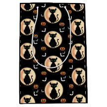 Zwarte Spooky kat groene ogen met maan Halloween