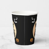 Zwarte Spooky kat groene ogen met maan Halloween Papieren Bekers (Rechts)