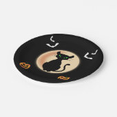 Zwarte Spooky kat groene ogen met maan Halloween Papieren Bordje (Gekanteld)
