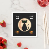 Zwarte Spooky kat groene ogen met maan Halloween Servet (Insitu)