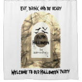 Zwarte Spooky Volle Maan Vleermuizen Spider Happy Douchegordijn (Voorkant)