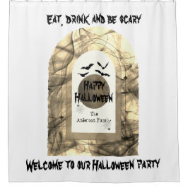 Zwarte Spooky Volle Maan Vleermuizen Spider Happy  Douchegordijn