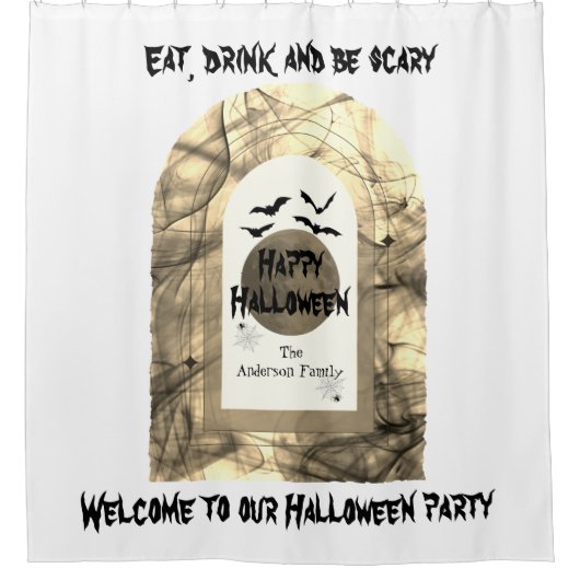 Zwarte Spooky Volle Maan Vleermuizen Spider Happy Douchegordijn (Voorkant)