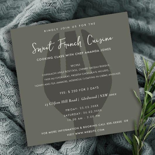 ZWARTE SPOON FORK COOKING CLASS INVITE SJABLOON KAART
