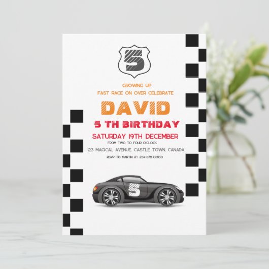 Zwarte sportauto | Speelgoedauto's 5e verjaardag j Kaart (Staand voorkant)