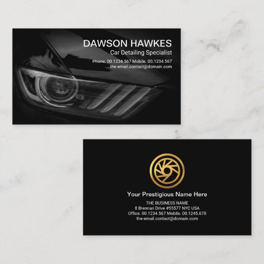 Zwarte Sportkoplampen automatische informatie Visitekaartje (Voorkant / Achterkant)