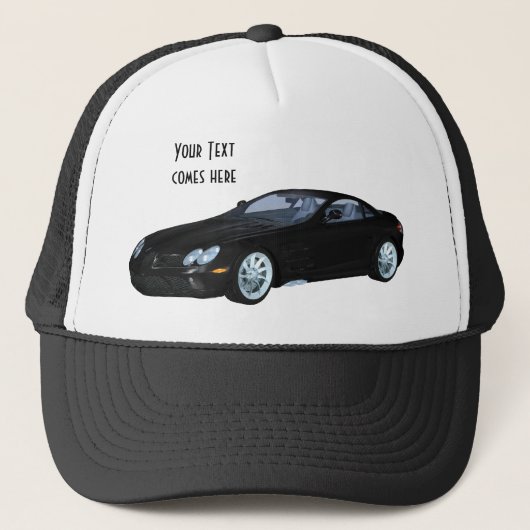Zwarte sportwagen trucker pet (Voorkant)