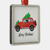 Zwarte Springer-spaniel-hond - Auto met boom boven Metalen Ornament (Rechts)