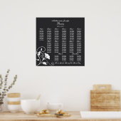 Zwarte-Square Wedding Reception Sezing Chart Poster (Keuken)
