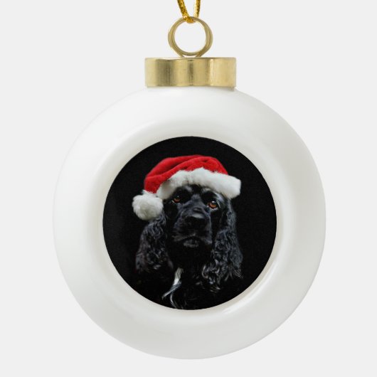 Zwarte staartspaniel Santa Keramische Bal Ornament (Voorkant)
