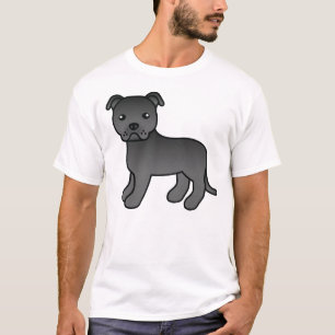 Zwarte Staffordshire Bull Terrier Cartoon Hond T-shirt