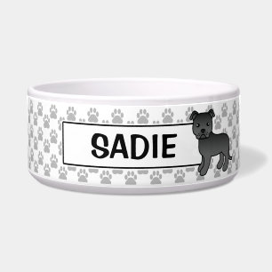 Zwarte Staffordshire Bull Terrier En Naam Voerbakje