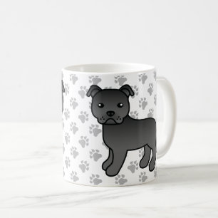 Zwarte Staffordshire Bull Terrier Schattige Cartoo Koffiemok