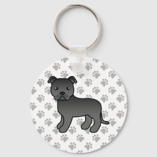 Zwarte Staffordshire Bull Terrier Schattige Cartoo Sleutelhanger