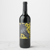 Zwarte Stallion Horse en zonnebloemen Wijn Etiket (Voorkant)