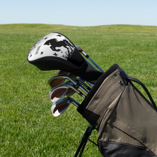 Zwarte Stallion / Horse op Zilvernaam Golfheadcover (Insitu)