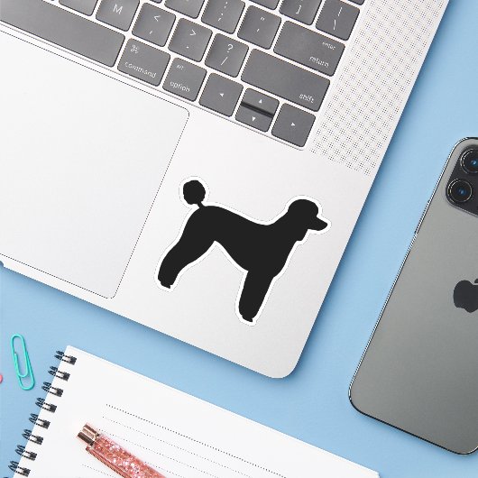 Zwarte Standaard Poodle Honden Silhouet Vinyl Stic Sticker (Laptop met iPhone)