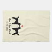 Zwarte standaardspuitjes met hart en tekst theedoek (Horizontaal)