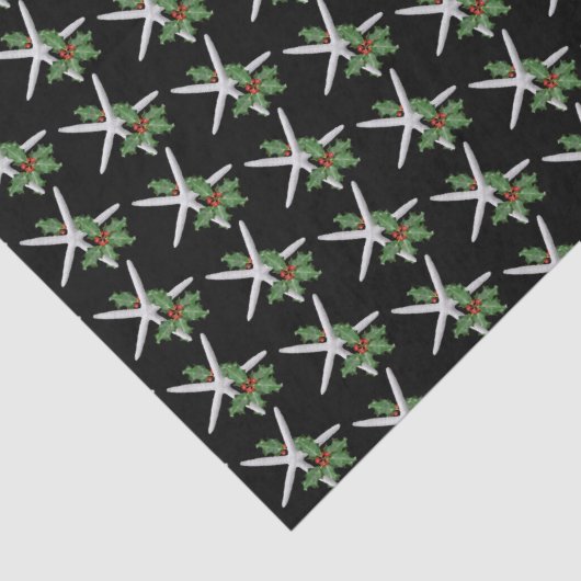 Zwarte Starfish en Holly Kerstmis Tissuepapier (Detail)