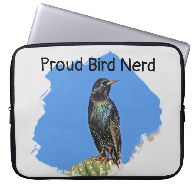  Zwarte Starling Avid Birder Trotse Vogelnerd Laptop Sleeve (Voorkant)