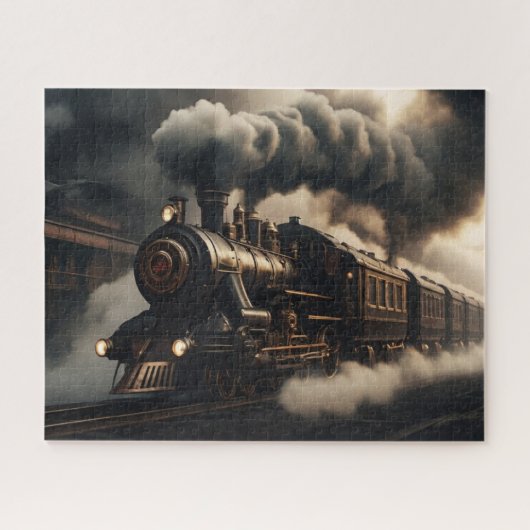 Zwarte Steampunk Trein Legpuzzel (Horizontaal)