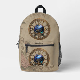 Zwarte steampunk zwaan met klokken en tandwielen. bedrukte rugzak