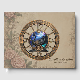 Zwarte steampunk zwaan met klokken en tandwielen. gastenboek