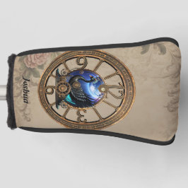 Zwarte steampunk zwaan met klokken en tandwielen. golfheadcover